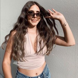 PINK/TAUPE WRAP TOP LULUS